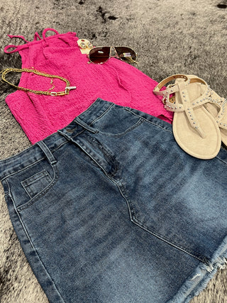Lucky & Blessed Frayed Hem Denim Skirt