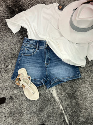 Tummy Control High Rise Bow Detailed Denim Shorts