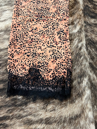 Leopard Print Eyelash Lace Trim Wide Leg Pants - Mocha