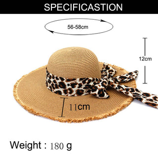 Fur Edge Leopard Ribbon Round Top Straw Hat