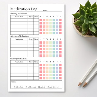 Medication and Vitamin Log: 50 Page Tear-Off Notepad