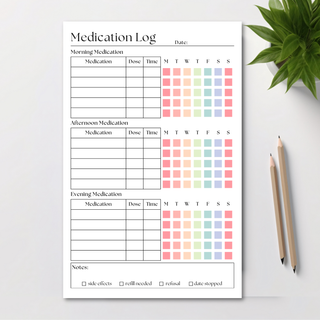 Medication and Vitamin Log: 50 Page Tear-Off Notepad