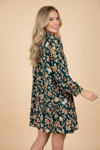Long Sleeve Floral Print Tiered Mini Dress