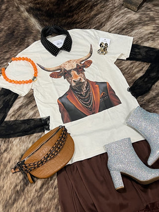 Orange Game Day Bull Rhinestone Graphic Tee