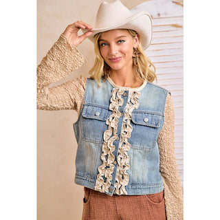 Washed Denim Ruffle Vest