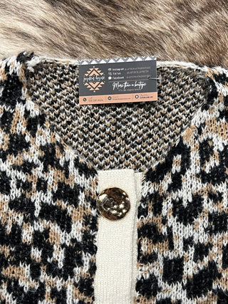 Scoop Neck Leopard Gold Buttons Cardigan