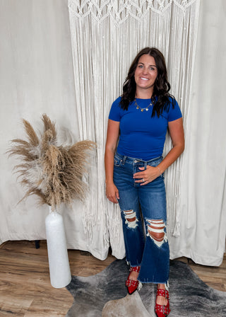 Blue Thick Banded Rounded Top
