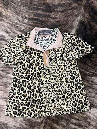 Mock Neck Half Band Button Down Leopard Top