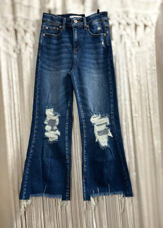 Elise Distressed Knee Raw Hem Cropped Jeans