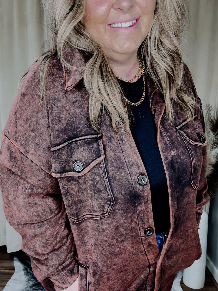 Kayla Rust Curvy Mineral Wash Shacket