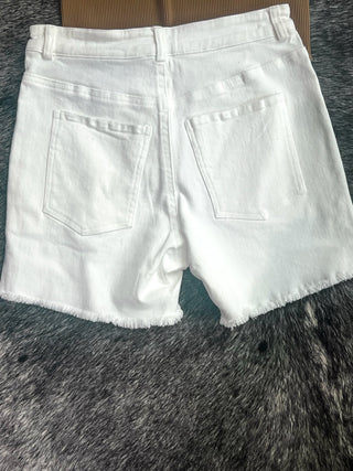 White Raw Hem White Denim Shorts