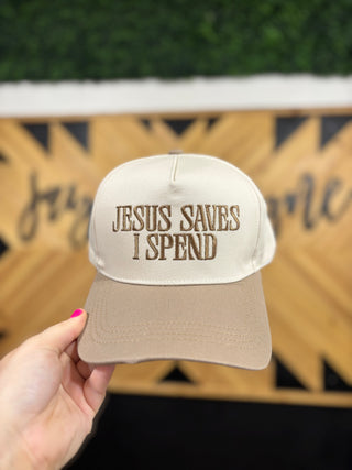 Jesus Saves I Spend Two Tone Canvas Trucker Hat