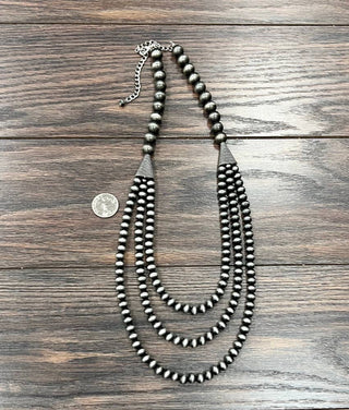 Three Strand Gathered Navajo Bead Necklace