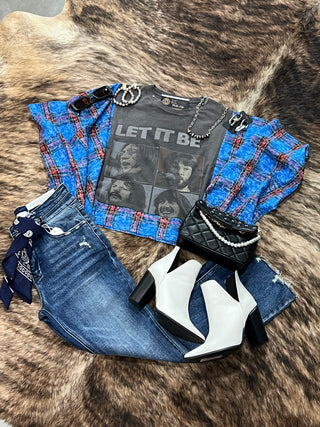 Plaid Banded Pullover