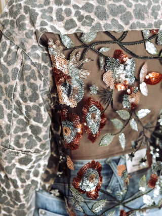 Leopard Denim jacket with back contrast