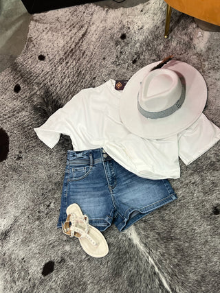 Tummy Control High Rise Bow Detailed Denim Shorts