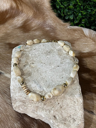 Ivory chunky resin and metallic bead statement necklace
