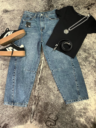 Cropped Denim Barrel Jeans