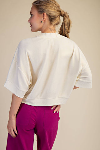 Camel Textured Knit Crew Neck Top