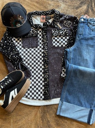 Checkered sequin shacket