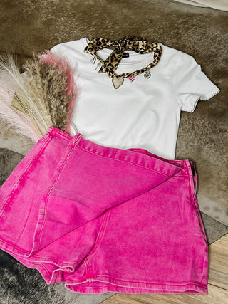 Pink Wash Wrap Front Denim Skort