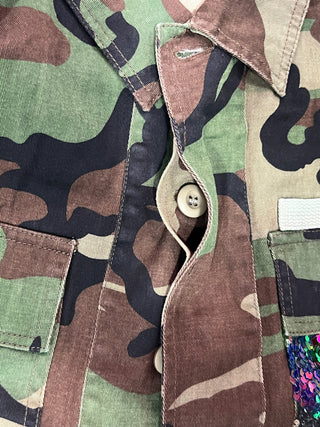 Camo Sequin Contrast Cropped Jacket
