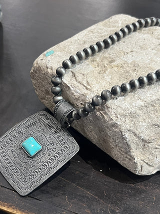 Navajo Pearl Turquoise Concho Pendant Necklace