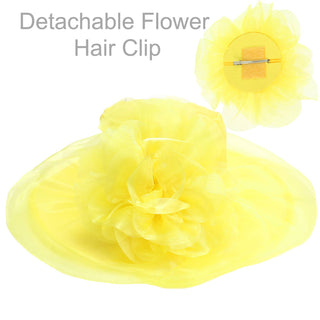 Wide Brim Organza Hat with Detachable Floral Fascinator Clip