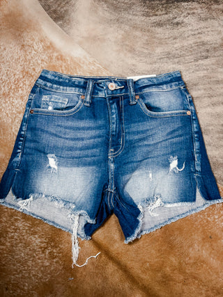 Raw Frayed Hem Cutoff Side Slit Denim Shorts