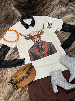 Orange Game Day Bull Rhinestone Graphic Tee