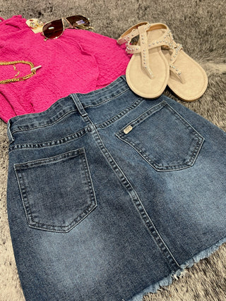 Lucky & Blessed Frayed Hem Denim Skirt