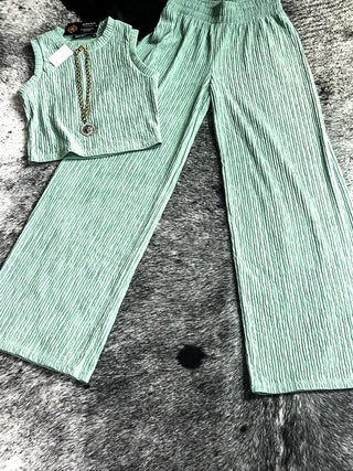 Crinkled Plisse Set- Sage