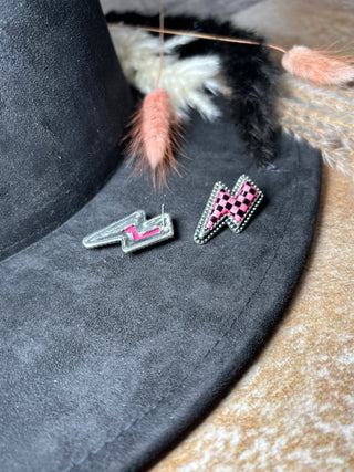 Checkered thunder bolt earrings