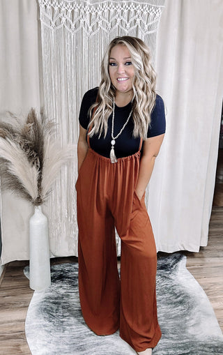 Deep Camel Emerson Suspender Jumpsuit