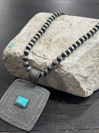Navajo Pearl Turquoise Concho Pendant Necklace