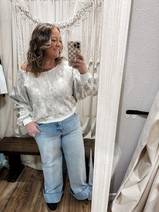 Beige camo boat neck pullover