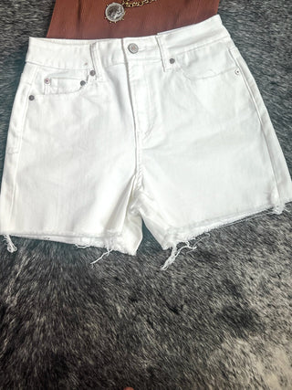 White Raw Hem White Denim Shorts