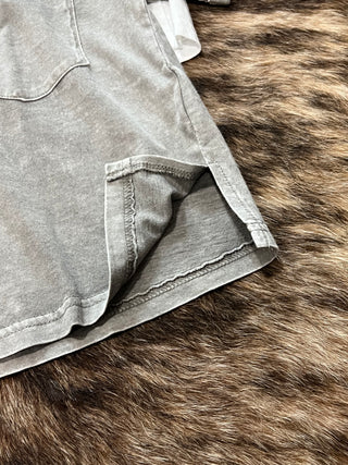 Washed exposed seam V-neck boxy knit top with chest pocket and raw edge seams, photo 5