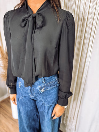 Black necktie long sleeve top