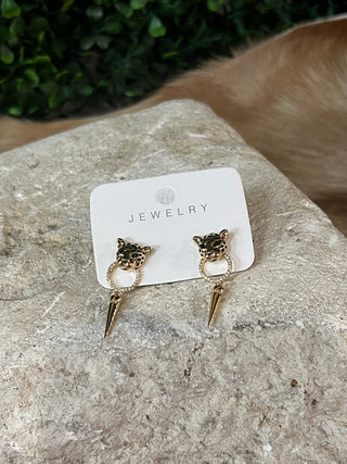 Leopard head charm gold plated post earrings