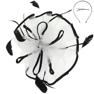 Floral Feathered Contrast Trim Mesh Fascinator