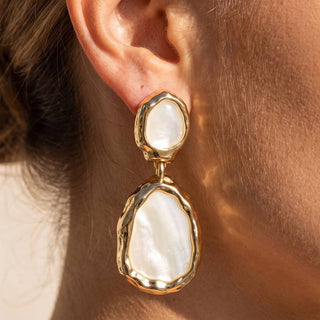 Abalone Shell Hammered Bezel Drop Earrings