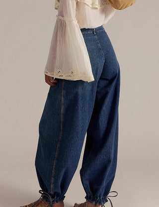 Curvy ankle drawstring wide leg jeans