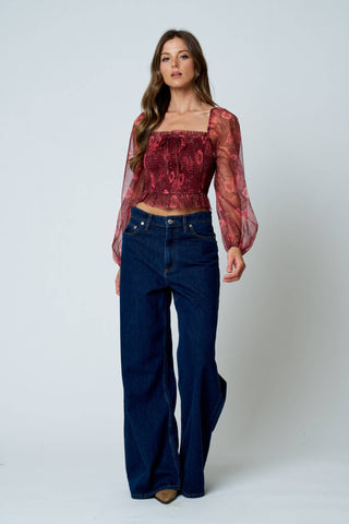 Floral Chiffon Smocked Long Sleeve Top