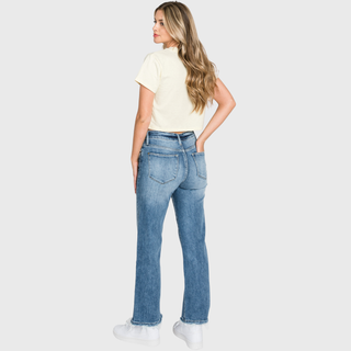 HIGH RISE STRETCH SLIM STRAIGHT JEANS