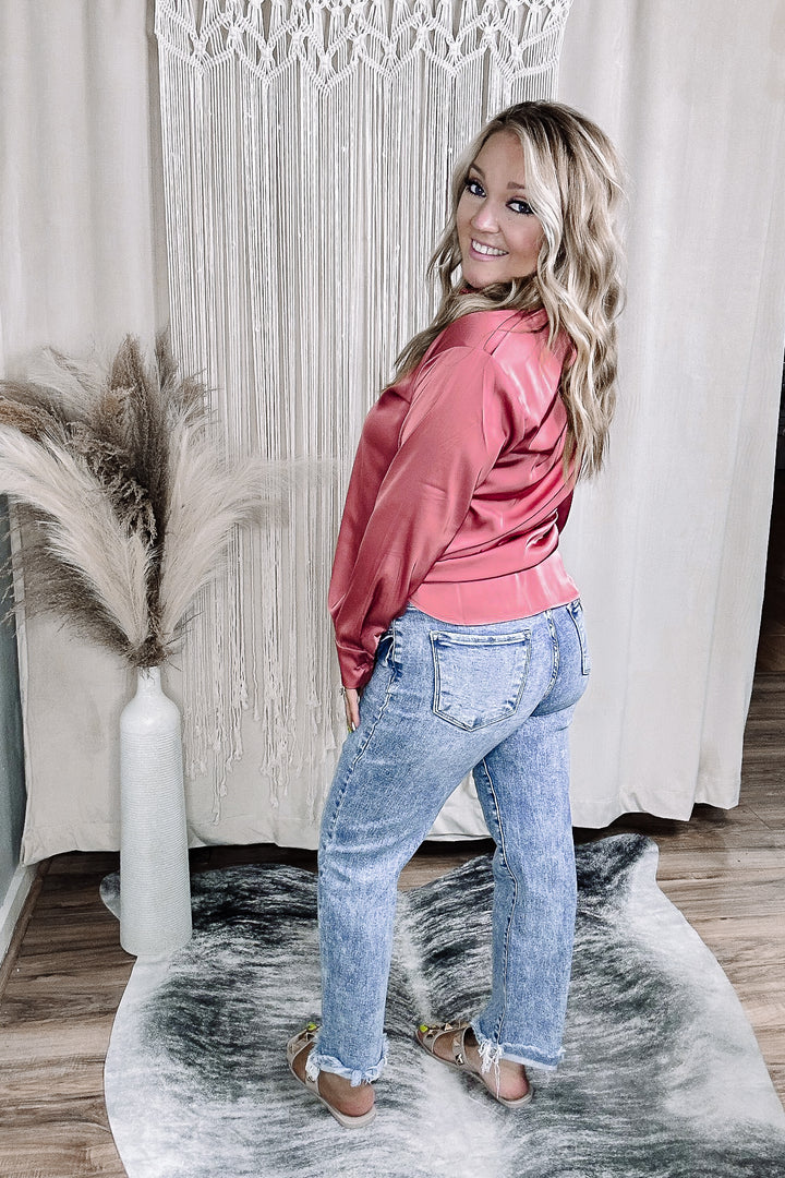 Ash Rose Kylie Satin Button Down Top