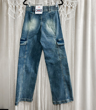 High rise cargo jeans