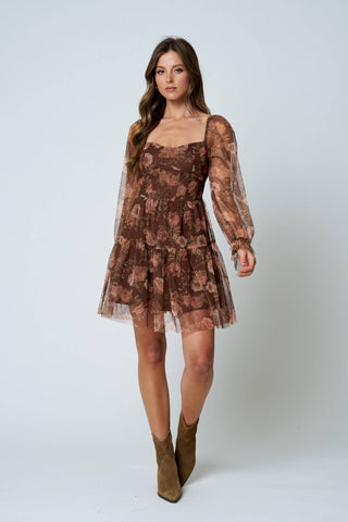 Floral Chiffon Corset Midi Dress