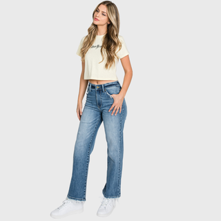 HIGH RISE STRETCH SLIM STRAIGHT JEANS