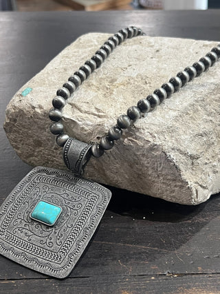 Navajo Pearl Turquoise Concho Pendant Necklace